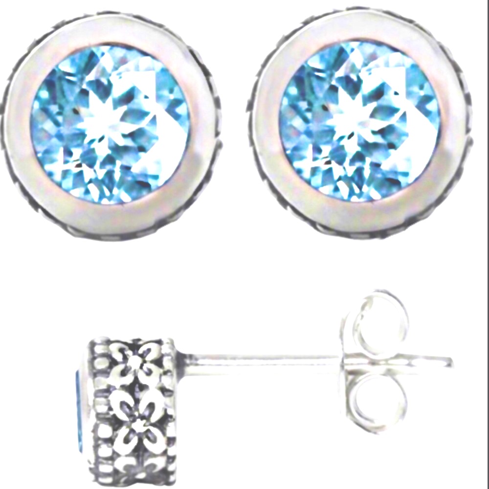 Aquamarine Sterling Silver 925k 0.83ct Floral Post Earrings